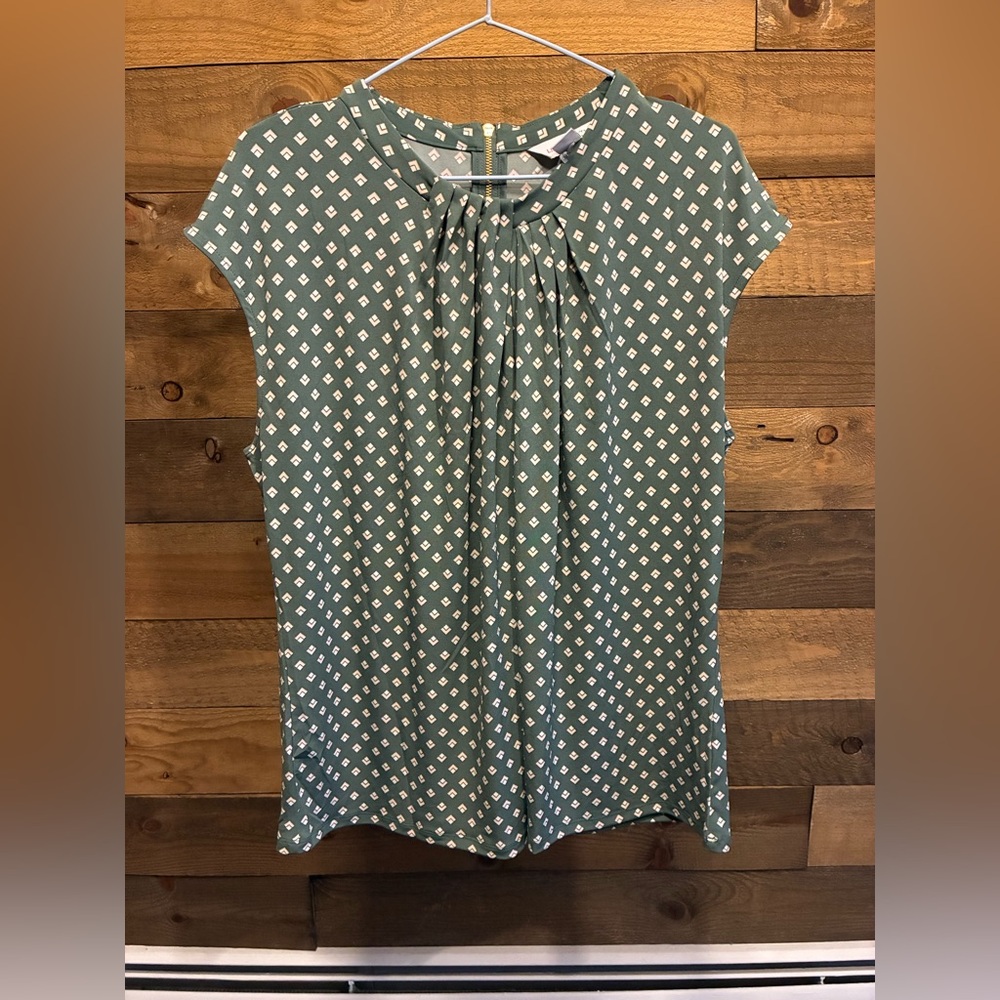 Liz Claiborne Teal Diamond Print Blouse